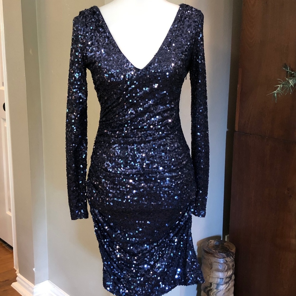 BADGLEY MISCHKA NAVY SEQUIN DRESS